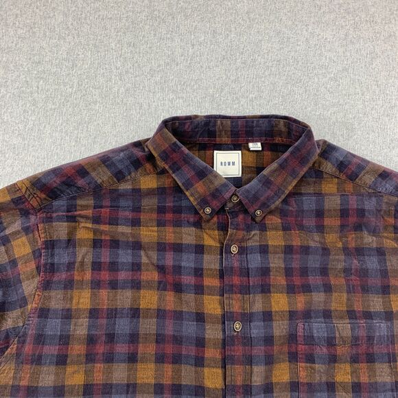 Rowm Button Shirt Mens 2XB Big & Tall Plaid Velvet Long Sleeve Plaid - Picture 5 of 16
